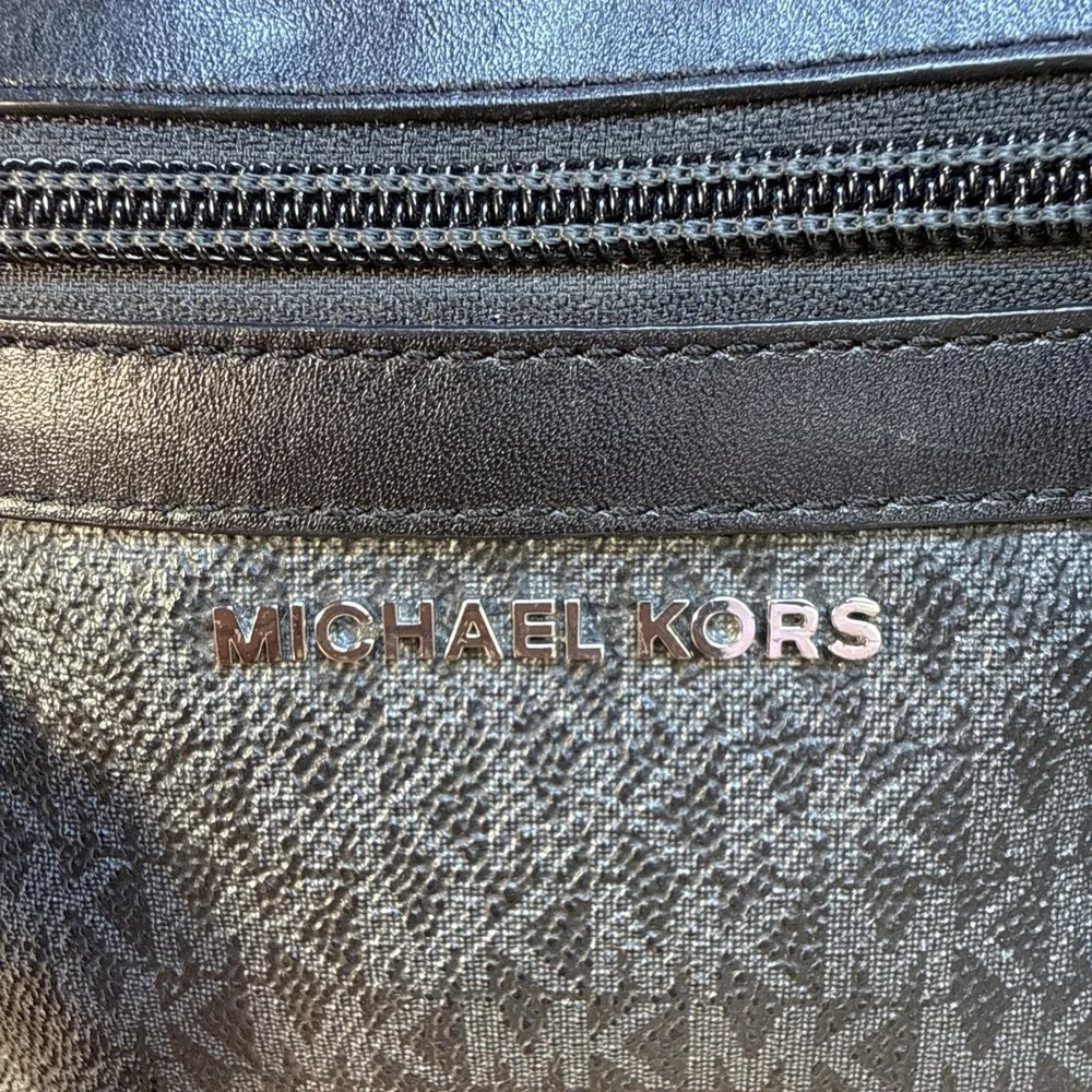 Michael Kors Black Signature Logo Printed Coated Canvas Leather Fanny Belt Bag